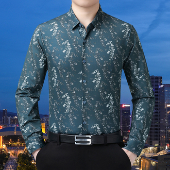Cămașă pentru bărbați cu imprimeu floral, mâneci lungi, pentru bărbați de vârstă mijlocie, stil business-casual, înaltă calitate, fără călcare