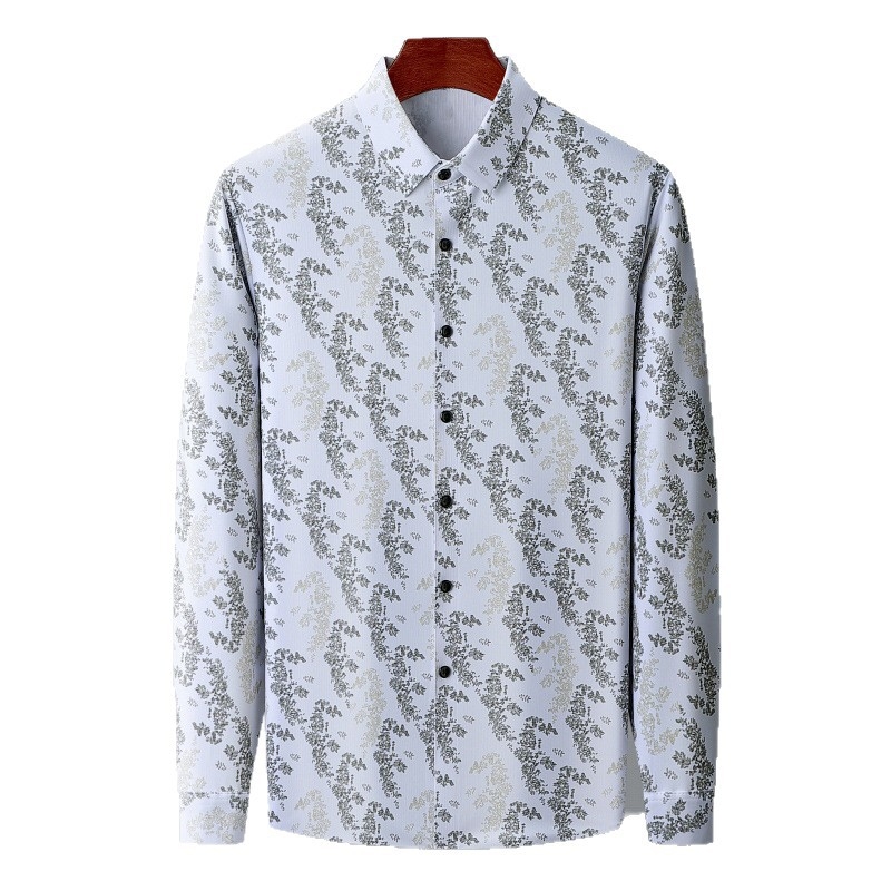 Cămașă pentru bărbați cu imprimeu floral, mâneci lungi, pentru bărbați de vârstă mijlocie, stil business-casual, înaltă calitate, fără călcare