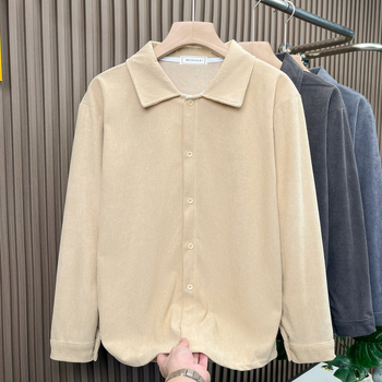 Hongkong-stílusú laza corduroy anyagú ing-jacket férfiaknak, hosszú ujjú, mindennapi felső, tavasz–ősz