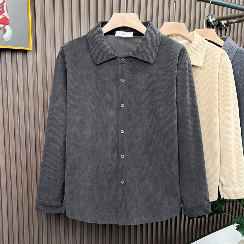 Hongkong-stílusú laza corduroy anyagú ing-jacket férfiaknak, hosszú ujjú, mindennapi felső, tavasz–ősz