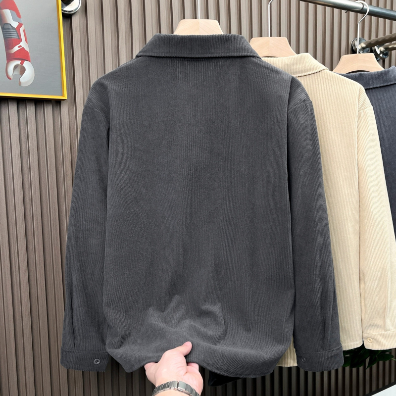 Hongkong-stílusú laza corduroy anyagú ing-jacket férfiaknak, hosszú ujjú, mindennapi felső, tavasz–ősz
