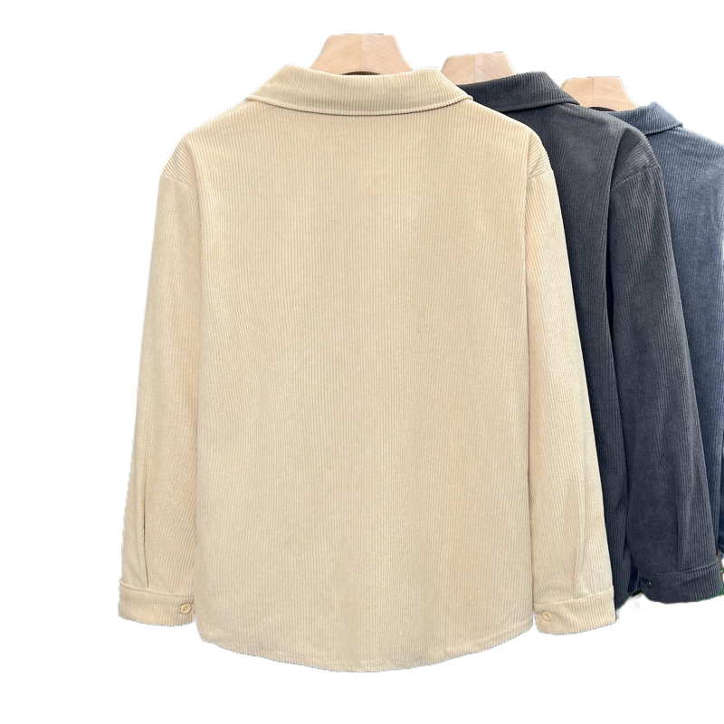 Hongkong-stílusú laza corduroy anyagú ing-jacket férfiaknak, hosszú ujjú, mindennapi felső, tavasz–ősz