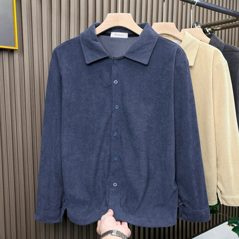 Hongkong-stílusú laza corduroy anyagú ing-jacket férfiaknak, hosszú ujjú, mindennapi felső, tavasz–ősz