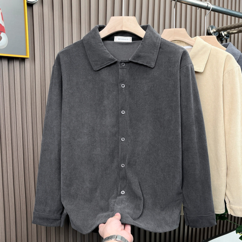 Hongkong-stílusú laza corduroy anyagú ing-jacket férfiaknak, hosszú ujjú, mindennapi felső, tavasz–ősz