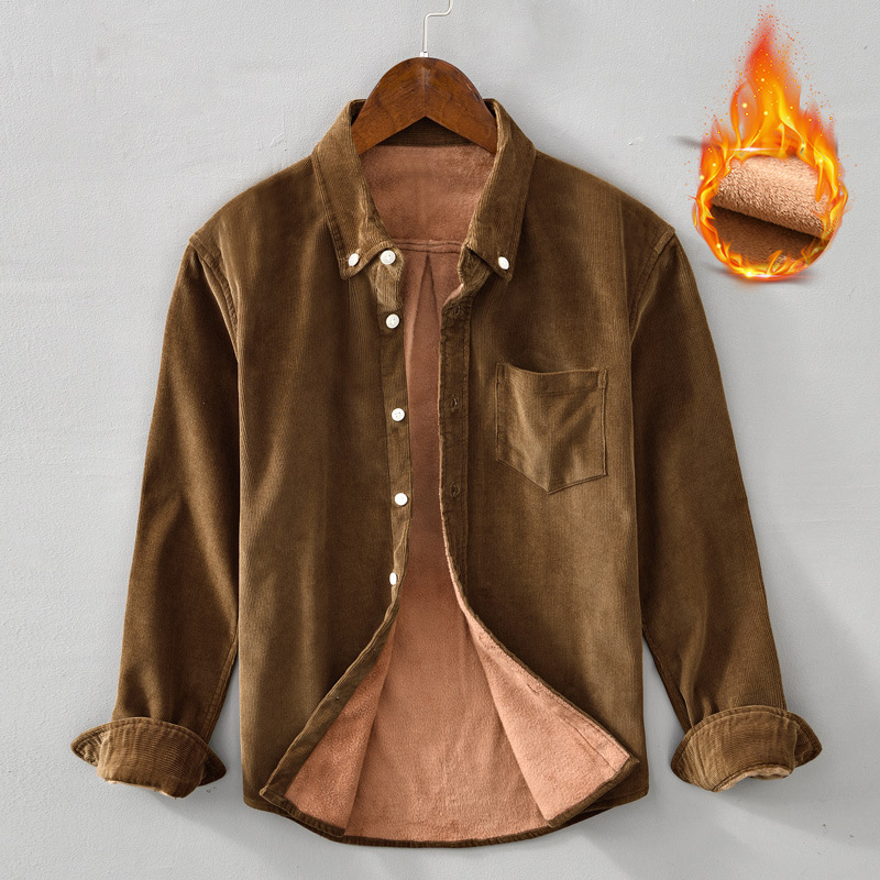 Férfi corduroy dzseki-ing fleece béléssel, vastag meleg pamut külső, őszi-téli retro stílus