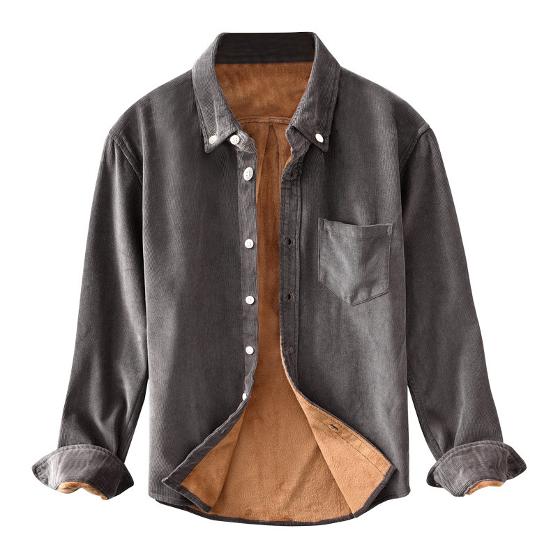 Férfi corduroy dzseki-ing fleece béléssel, vastag meleg pamut külső, őszi-téli retro stílus