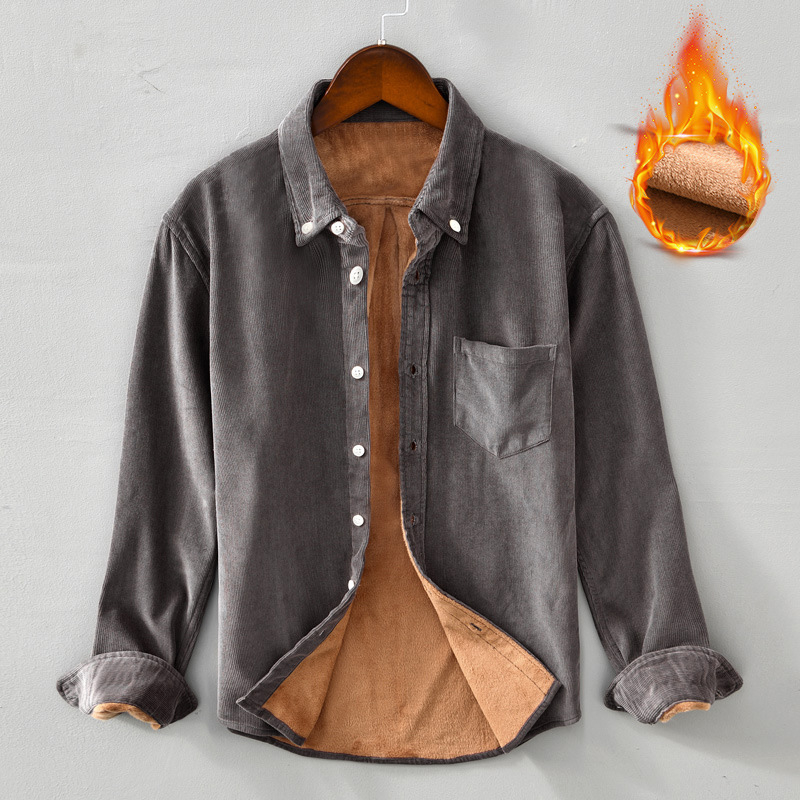 Férfi corduroy dzseki-ing fleece béléssel, vastag meleg pamut külső, őszi-téli retro stílus