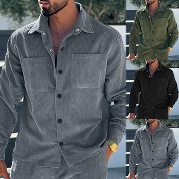 Férfi corduroy ing-jacke, slim fit, több zsebbel, hétköznapi viselet, európai méretek