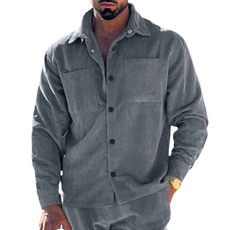 Férfi corduroy ing-jacke, slim fit, több zsebbel, hétköznapi viselet, európai méretek