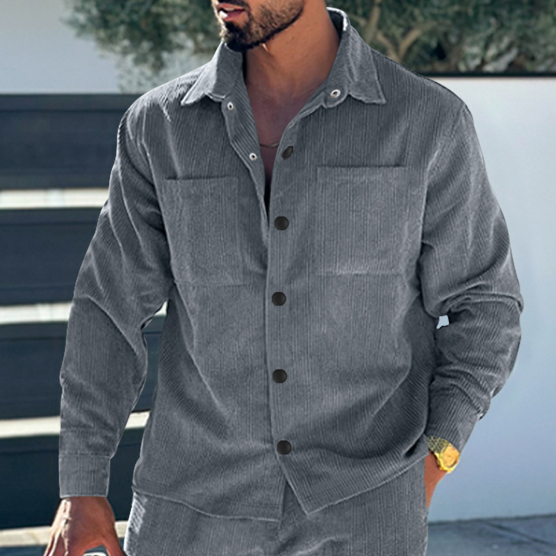 Férfi corduroy ing-jacke, slim fit, több zsebbel, hétköznapi viselet, európai méretek