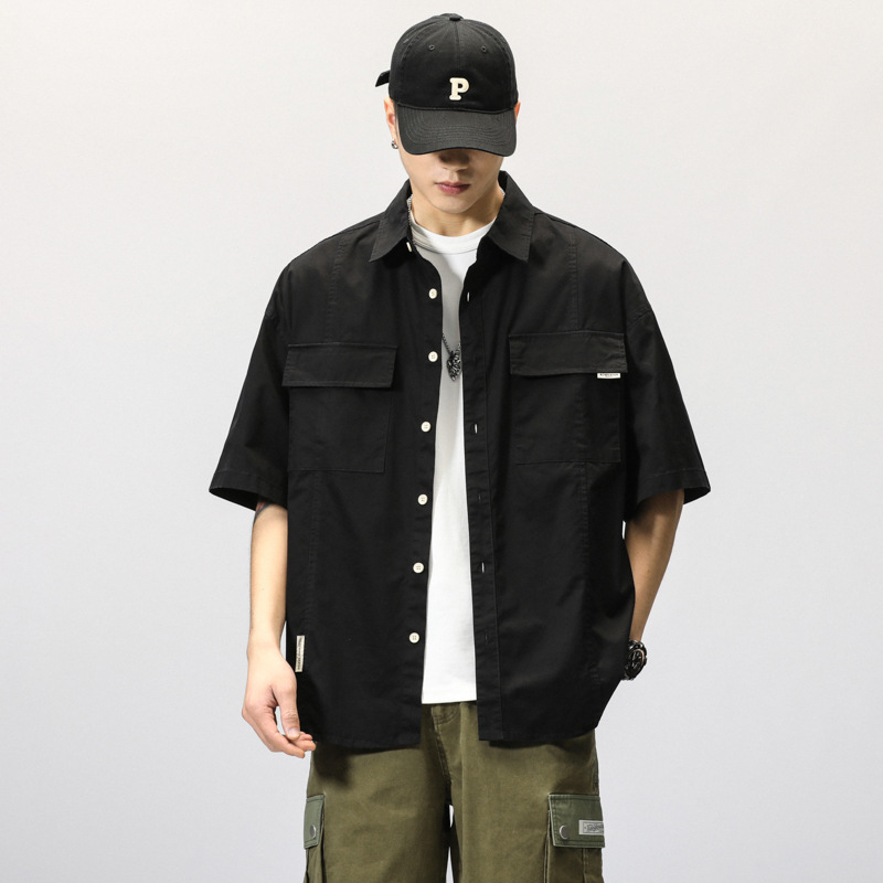 Muška radna košulja s kratkim rukavima, vojnozelene boje, japanski stil, moderan streetwear