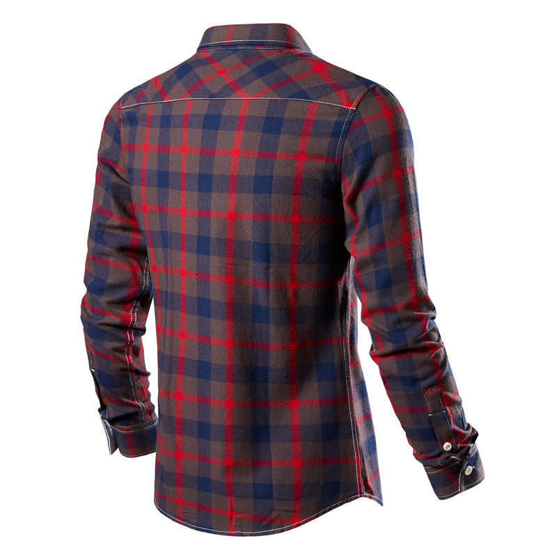 Unisex košulja od 100% pamuka s dugim rukavima, karirani uzorak u četiri boje, casual stil, slim fit
