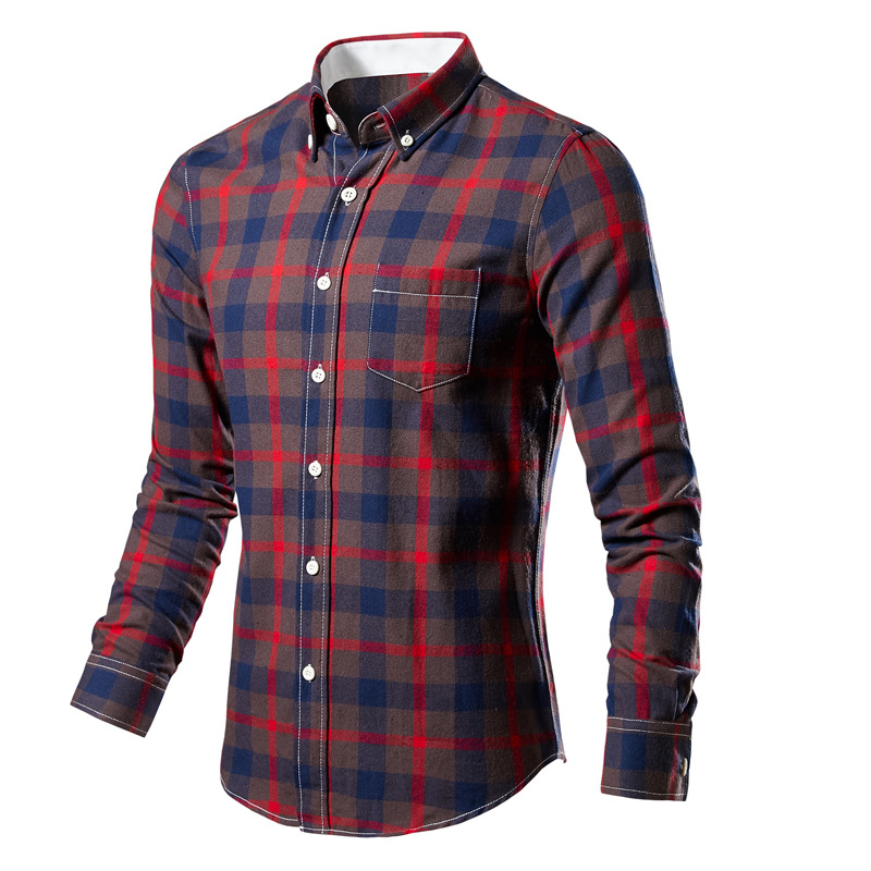 Unisex košulja od 100% pamuka s dugim rukavima, karirani uzorak u četiri boje, casual stil, slim fit