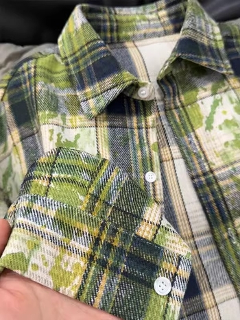 Vintage zöld tie-dye kockásing férfiaknak, hosszú ujjú rétegző felső