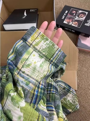 Vintage zöld tie-dye kockásing férfiaknak, hosszú ujjú rétegző felső