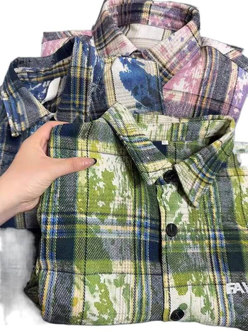 Vintage zöld tie-dye kockásing férfiaknak, hosszú ujjú rétegző felső
