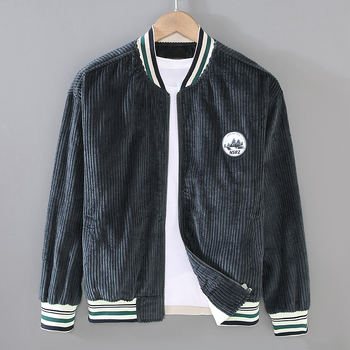 G065 Jesenska nova muška baseball jakna od corduroy pamuka s debelim prugama, ležerni stil