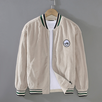 G065 Jesenska nova muška baseball jakna od corduroy pamuka s debelim prugama, ležerni stil