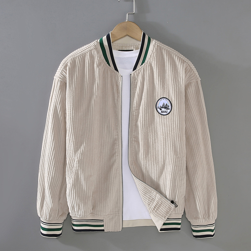 G065 Jesenska nova muška baseball jakna od corduroy pamuka s debelim prugama, ležerni stil