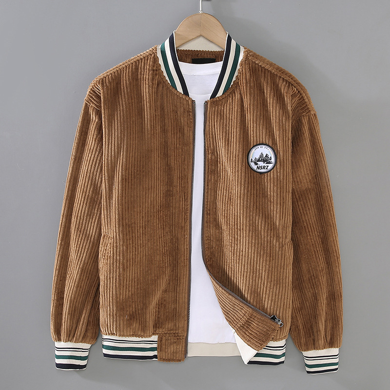 G065 Jesenska nova muška baseball jakna od corduroy pamuka s debelim prugama, ležerni stil