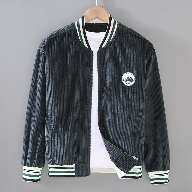 G065 Jesenska nova muška baseball jakna od corduroy pamuka s debelim prugama, ležerni stil