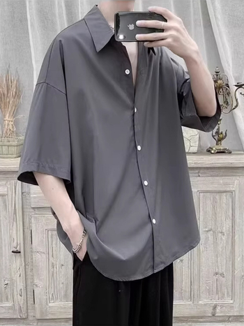 Férfi munkaruha rövid ujjú ing nyárra, laza szabás, japán retro stílus, amerikai streetwear