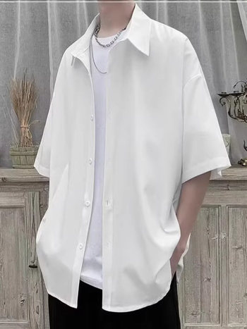 Férfi munkaruha rövid ujjú ing nyárra, laza szabás, japán retro stílus, amerikai streetwear