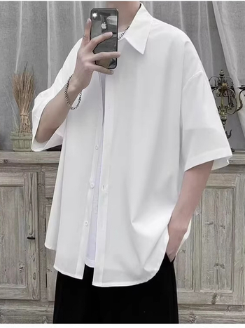 Férfi munkaruha rövid ujjú ing nyárra, laza szabás, japán retro stílus, amerikai streetwear
