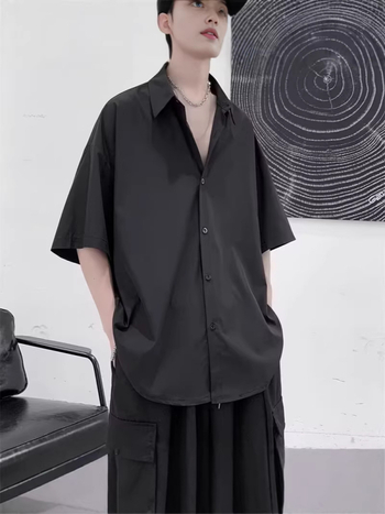 Férfi munkaruha rövid ujjú ing nyárra, laza szabás, japán retro stílus, amerikai streetwear