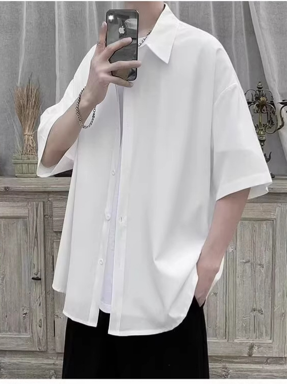 Férfi munkaruha rövid ujjú ing nyárra, laza szabás, japán retro stílus, amerikai streetwear