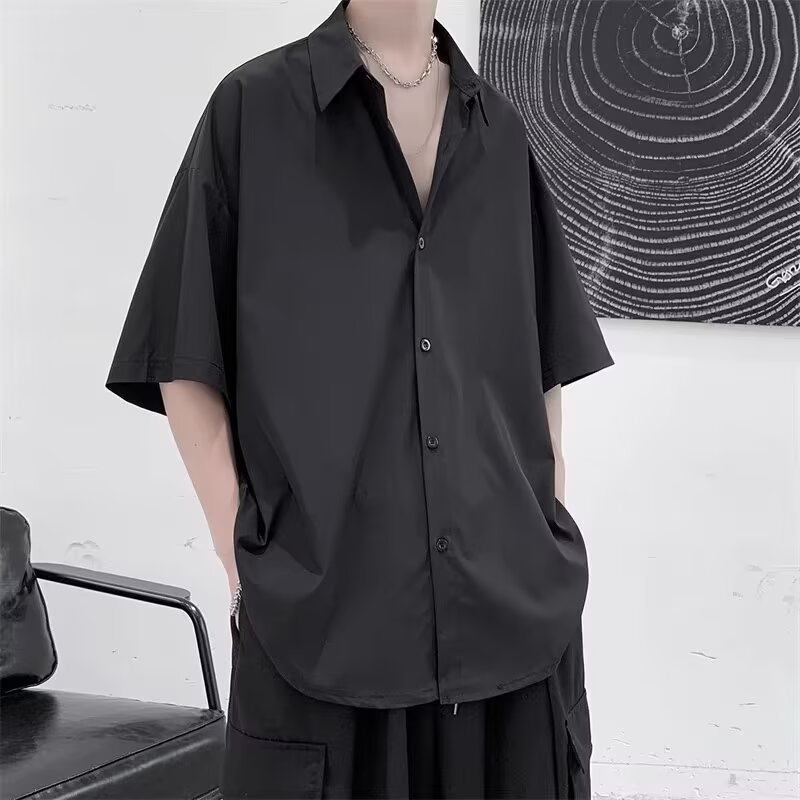 Férfi munkaruha rövid ujjú ing nyárra, laza szabás, japán retro stílus, amerikai streetwear