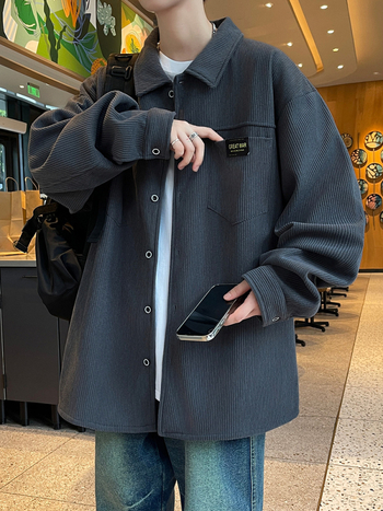 Muška corduroy košulja-jaknica, dugi rukav, ovratnik, Hongkong stil, casual odjeća za proljeće i jesen