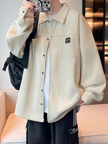 Muška corduroy košulja-jaknica, dugi rukav, ovratnik, Hongkong stil, casual odjeća za proljeće i jesen