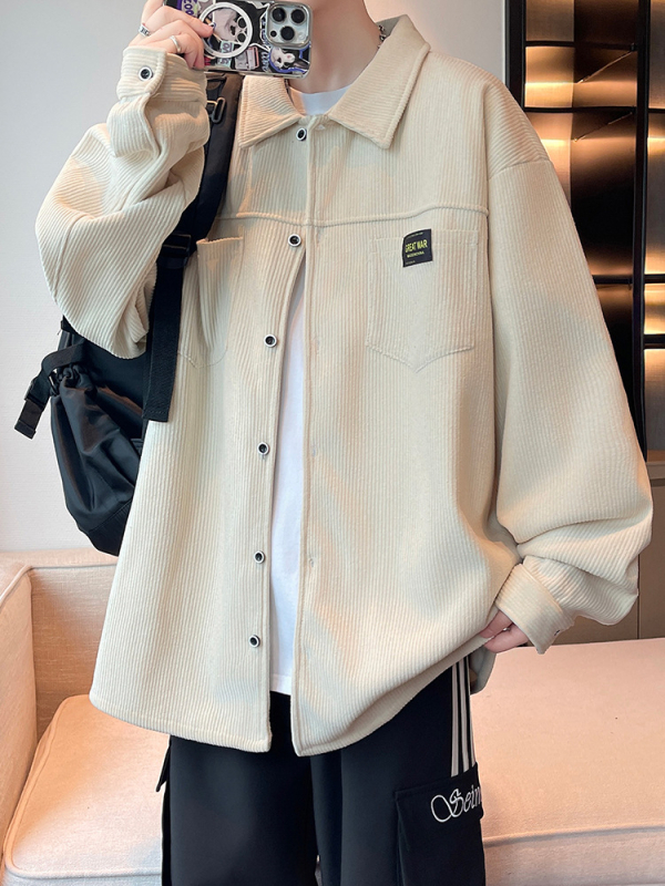 Muška corduroy košulja-jaknica, dugi rukav, ovratnik, Hongkong stil, casual odjeća za proljeće i jesen