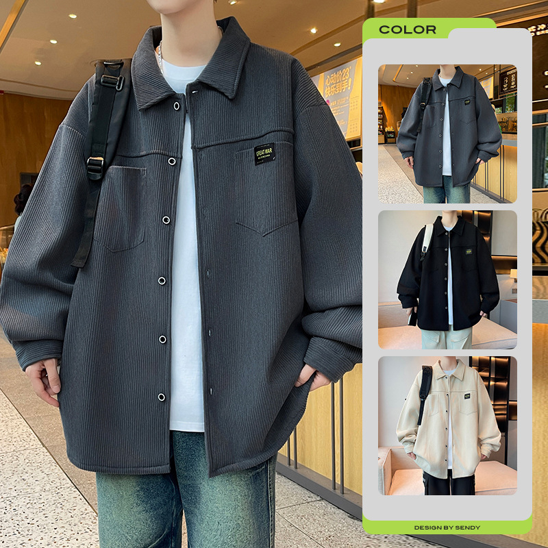 Muška corduroy košulja-jaknica, dugi rukav, ovratnik, Hongkong stil, casual odjeća za proljeće i jesen