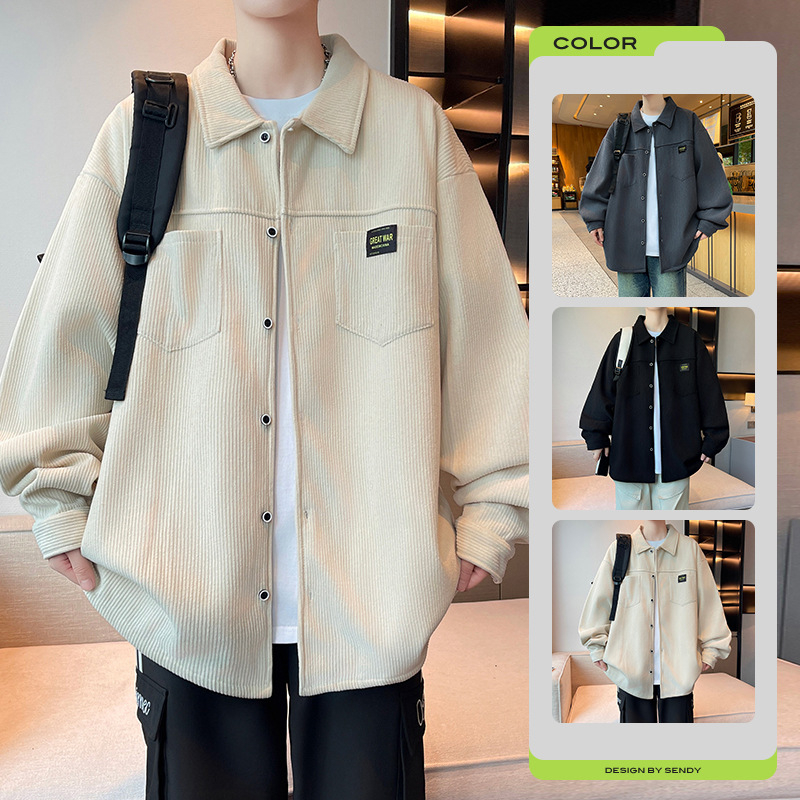Muška corduroy košulja-jaknica, dugi rukav, ovratnik, Hongkong stil, casual odjeća za proljeće i jesen