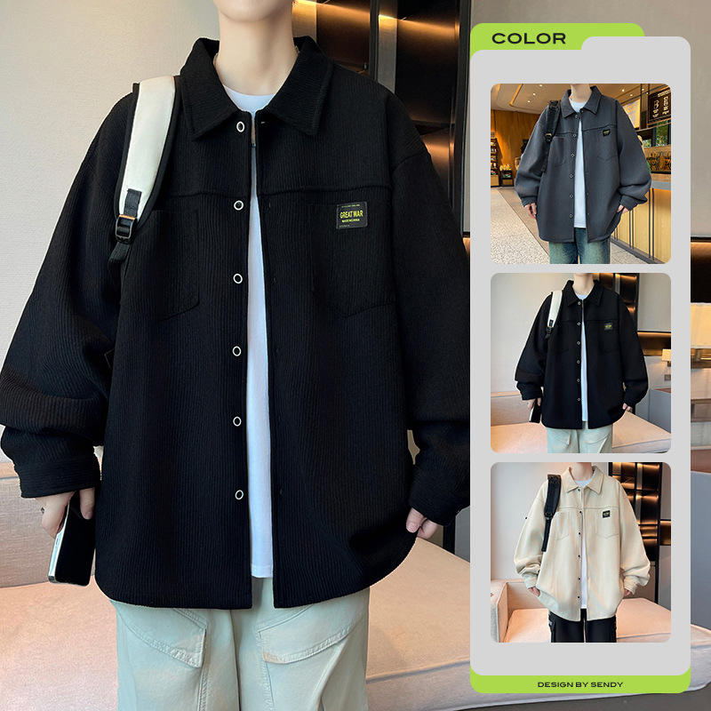 Muška corduroy košulja-jaknica, dugi rukav, ovratnik, Hongkong stil, casual odjeća za proljeće i jesen
