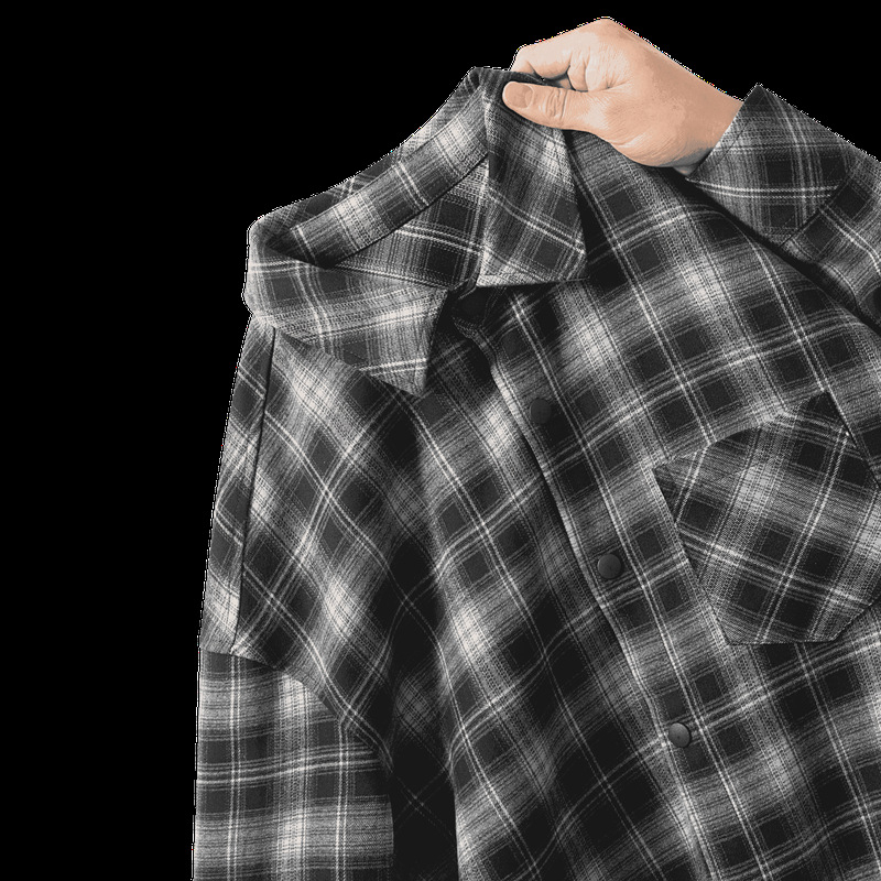 Tavasz–ősz retro kontrasztos flanel ing karos mintával, hosszú ujjú, laza szabású, férfi mindennapi viselet