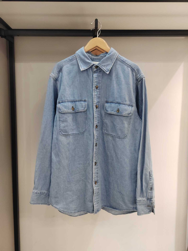 Uniszex lazán szabott denim ing, mosott hatású, mindennapi, hosszú ujjú, 2026 tavasz stílus 484245