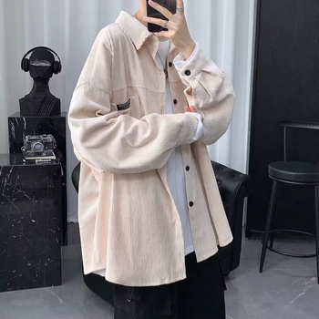 Fekete kordbársony férfi ing fleece-béléssel, extra meleg, vastag téli stílus, laza retro