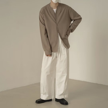 Harajuku-inspirirana košulja s dugim rukavima za proljeće, muška, jednofarbna, minimalistički stil, umjetnički dojam