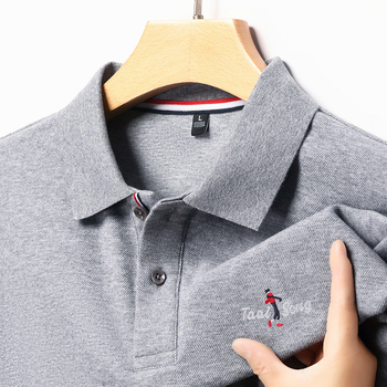 Férfi hosszú ujjú poloing, 100% hosszú szálú pamutból, egyszínű, üzleti-közéleti casual stílus intarsia részletekkel
