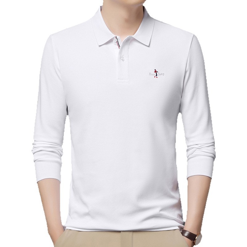 Férfi hosszú ujjú poloing, 100% hosszú szálú pamutból, egyszínű, üzleti-közéleti casual stílus intarsia részletekkel