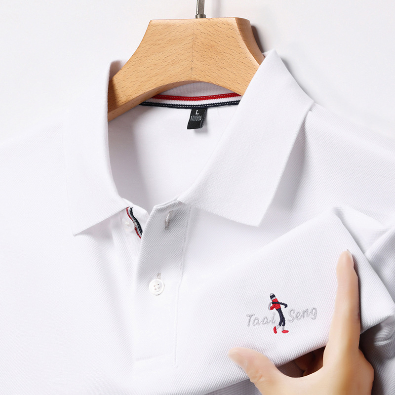 Férfi hosszú ujjú poloing, 100% hosszú szálú pamutból, egyszínű, üzleti-közéleti casual stílus intarsia részletekkel