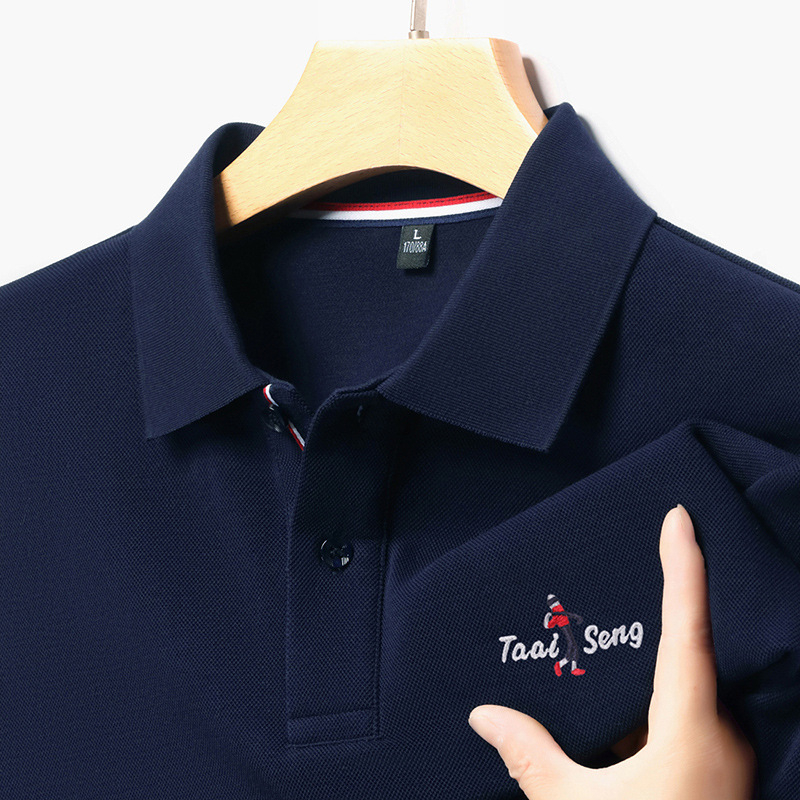 Férfi hosszú ujjú poloing, 100% hosszú szálú pamutból, egyszínű, üzleti-közéleti casual stílus intarsia részletekkel