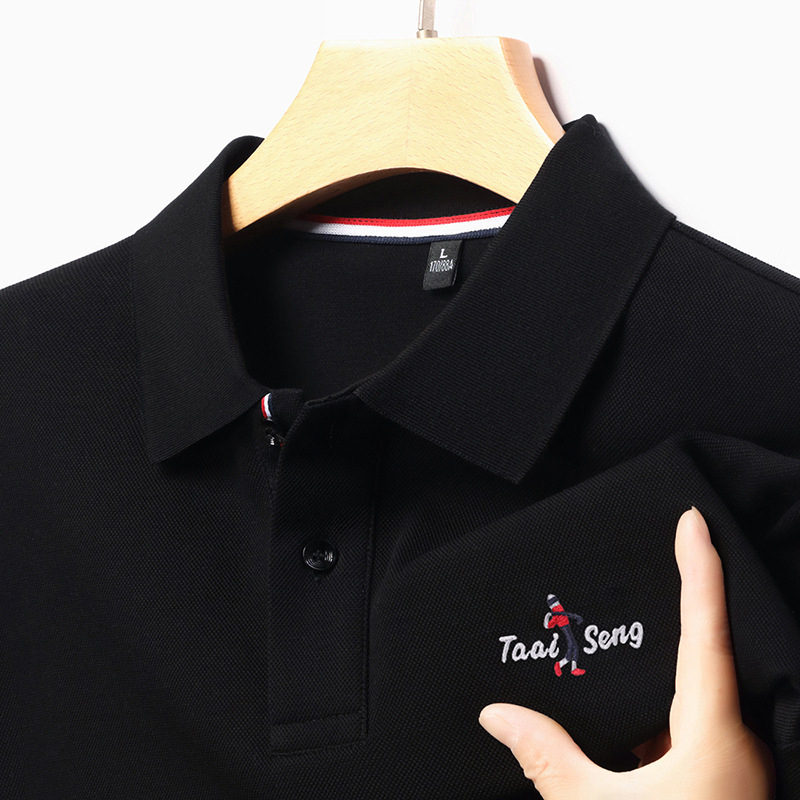Férfi hosszú ujjú poloing, 100% hosszú szálú pamutból, egyszínű, üzleti-közéleti casual stílus intarsia részletekkel