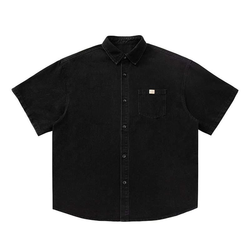 Japán stílusú retro mosott denim rövid ujjú férfiing, méret 26, bő szabás, nyári modell
