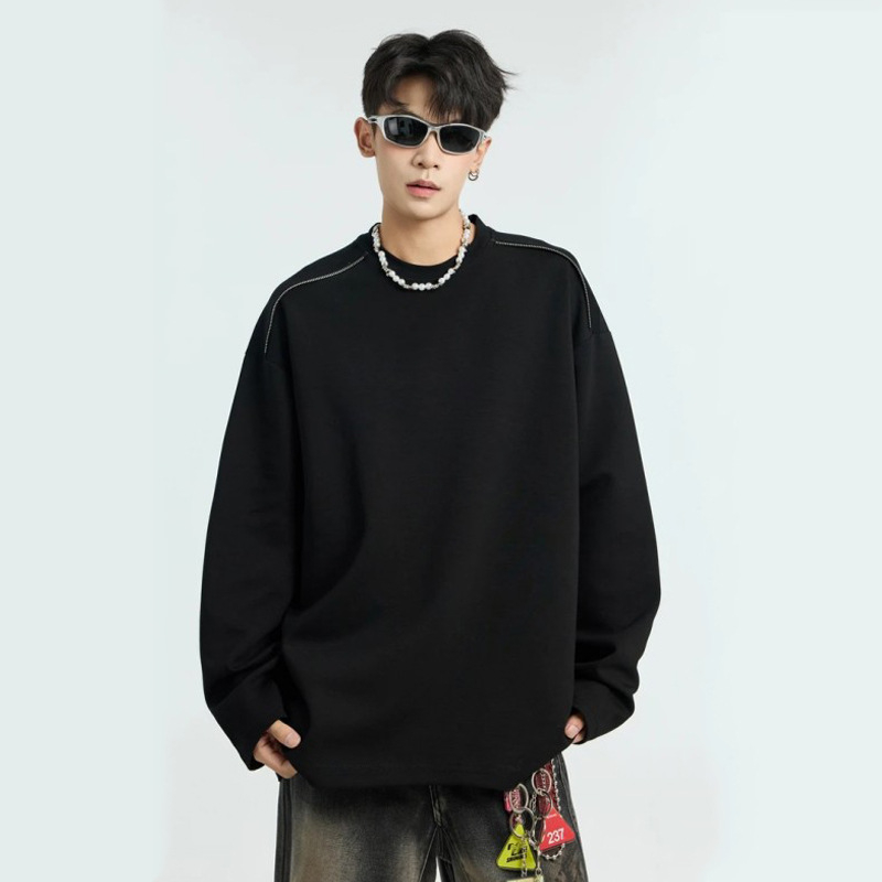 Muški dugi rukav s zatvaračem za jesen-zimu, široka silueta, okrugli izrez