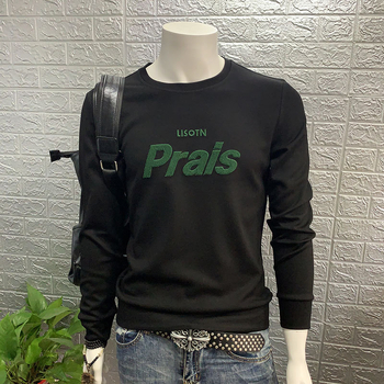 Férfi környakú pulóver, slim fit, hosszú ujjú, pamutkeverék, betűs hímzéssel, tavasz–ősz ideális