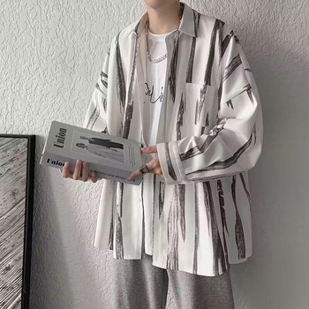 Muška košulja s tie-dye, dugi rukavi, ležeran kroj, kardigan-stil sa stojećim ovratnikom, svakodnevna odjeća za proljeće i jesen
